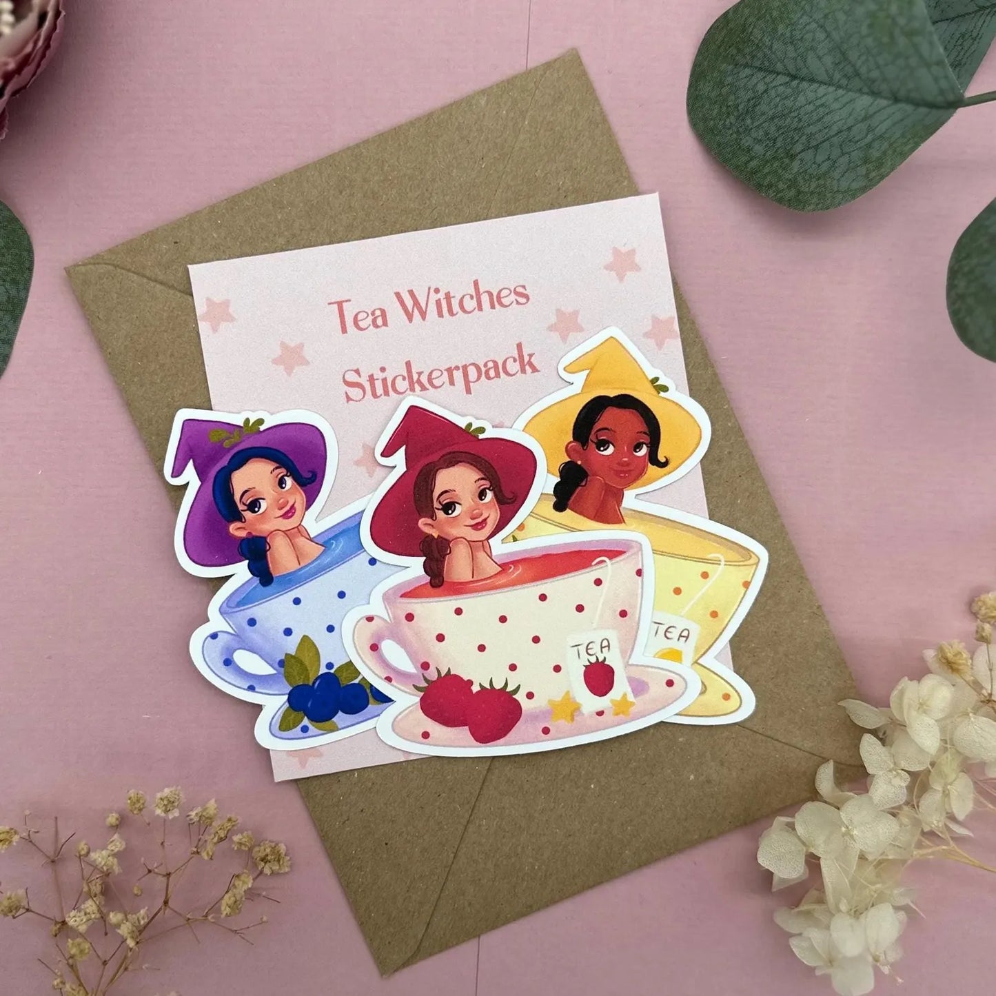 Sticker Set Hexen in Teetassen- Bullet Journal Deko - Blaubeere, Erdbeere und Zitrone - Magisches Sticker Pack für Planer und Laptop