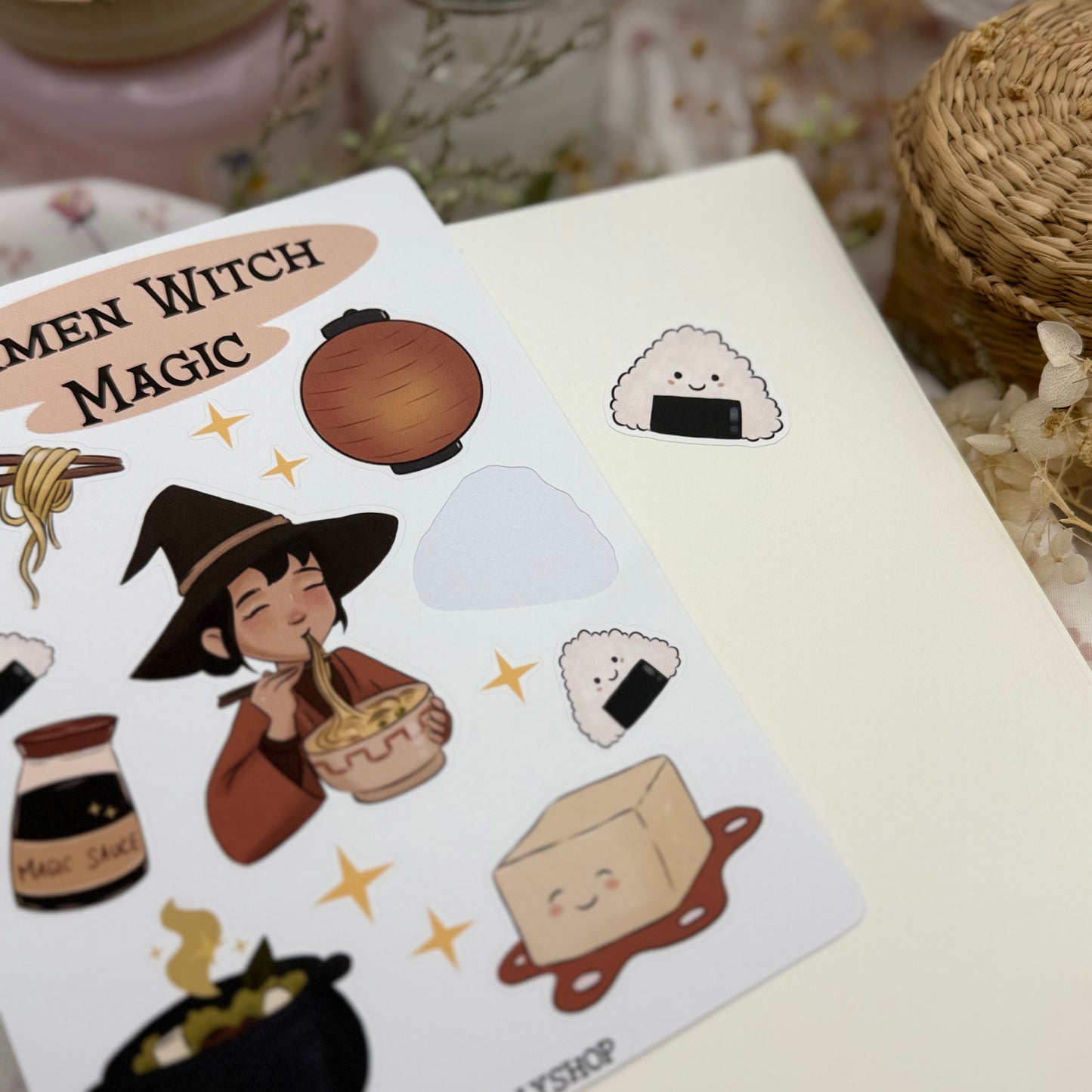 Ramen Witch Sticker Sheet – Kawaii Hexe mit Ramen | Japanische Food Sticker | Cute Witch Sticker | Laptop, Journal & Planner Sticker