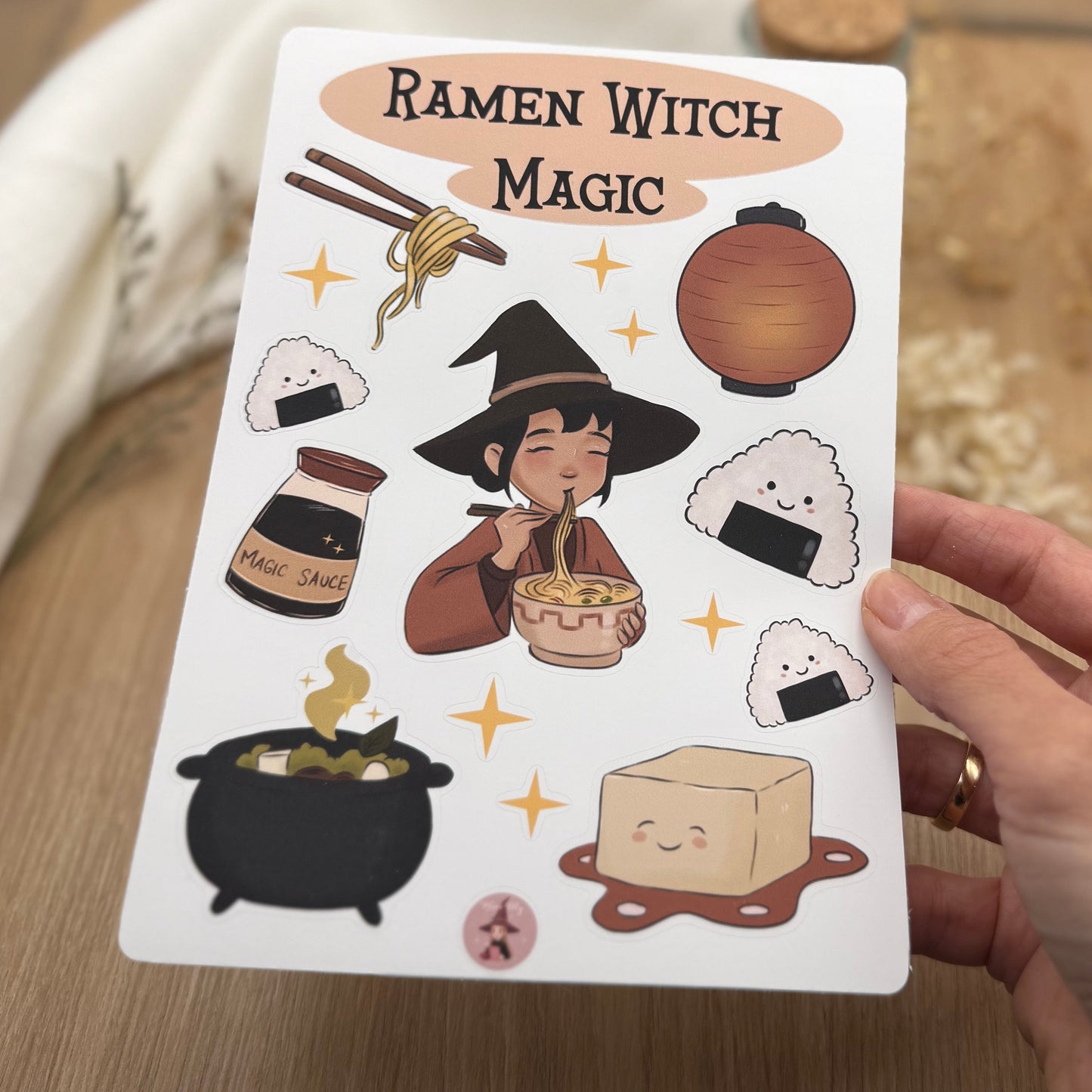 Ramen Witch Sticker Sheet – Kawaii Hexe mit Ramen | Japanische Food Sticker | Cute Witch Sticker | Laptop, Journal & Planner Sticker