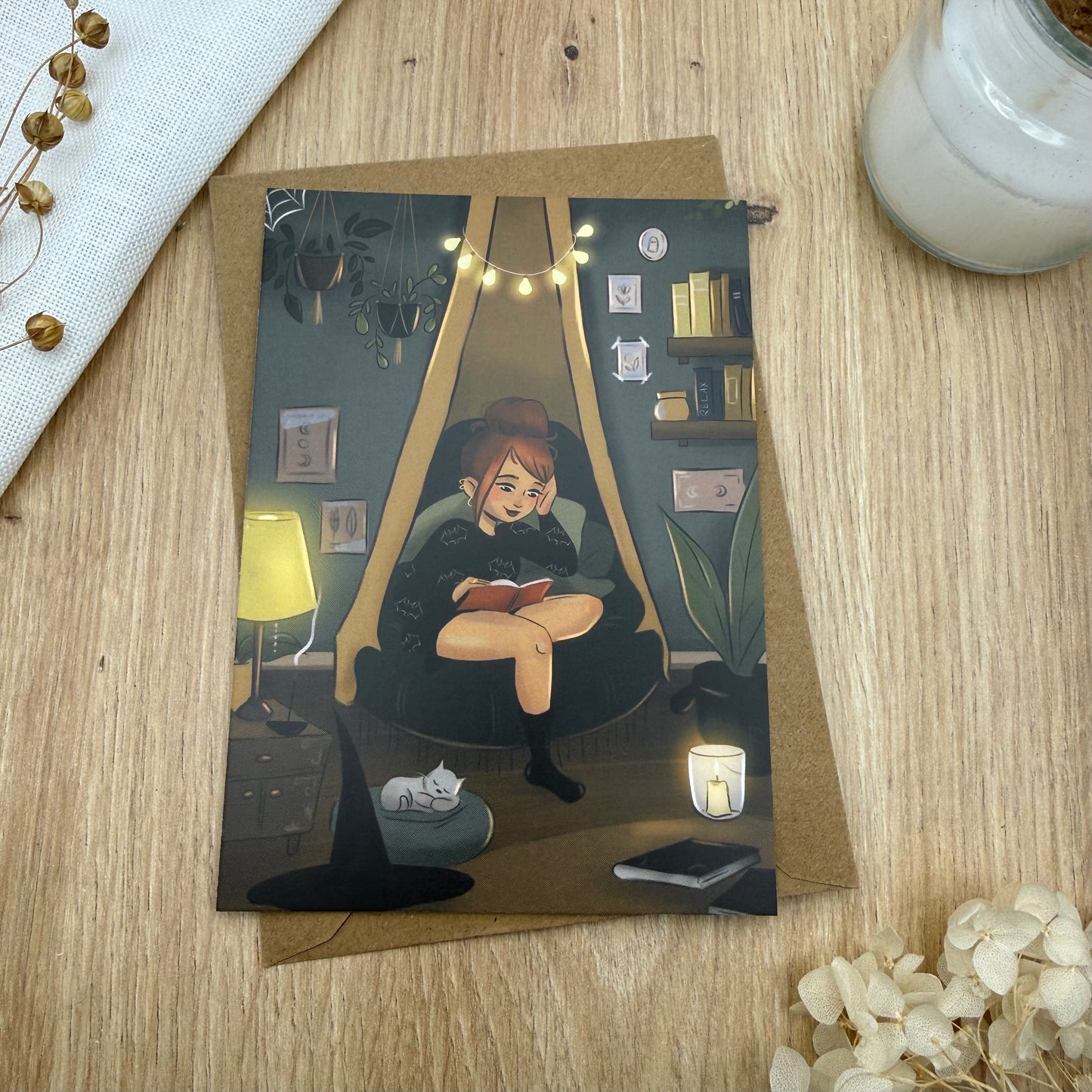 Achtsamkeit Postkarte Ruhe & Rückzug – Illustration für Selbstfürsorge, Entspannung  und innere Sicherheit