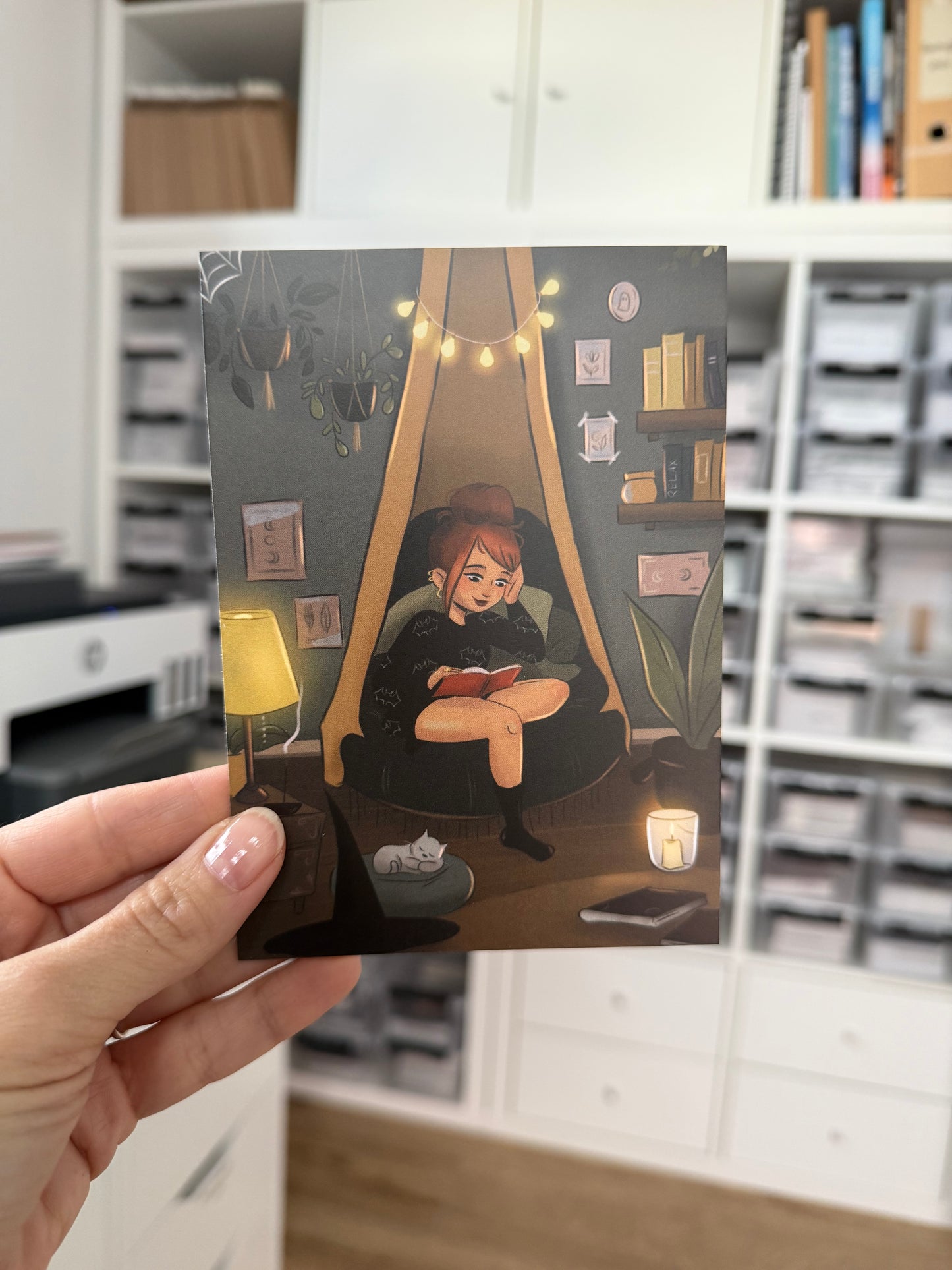 Achtsamkeit Postkarte Ruhe & Rückzug – Illustration für Selbstfürsorge, Entspannung  und innere Sicherheit