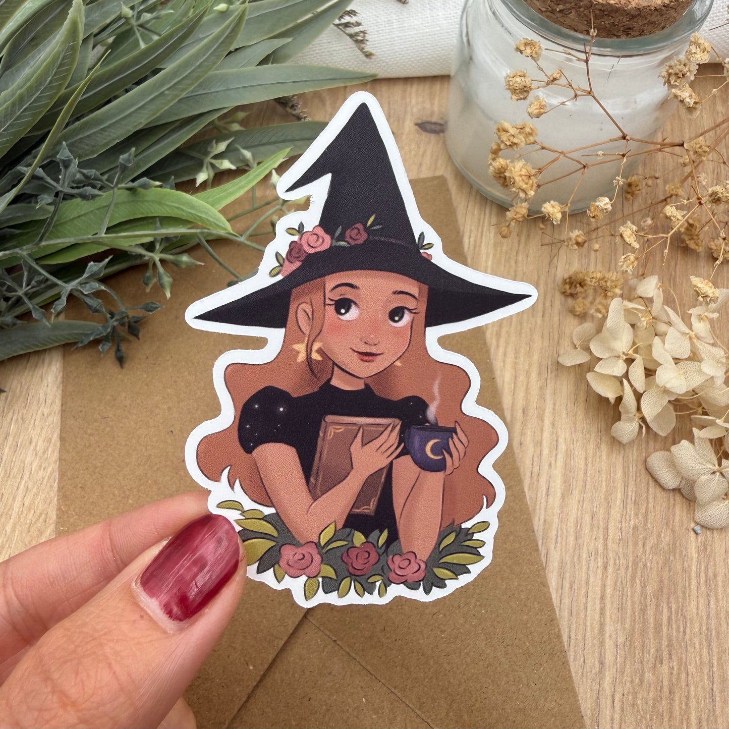 Cozy Bookish Witch mit Kaffee | Vinylsticker