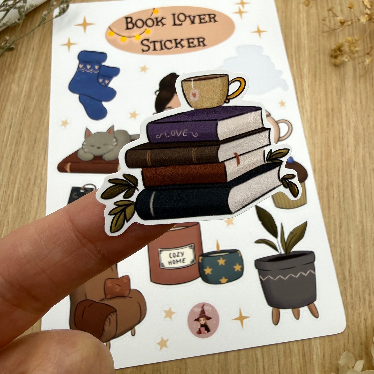 Cozy Book Lover Sticker Sheet – Witchy Reading Stickers – Vinyl Planner Stickers – Cute Bookish Stickers – Journal & Scrapbook Stickers