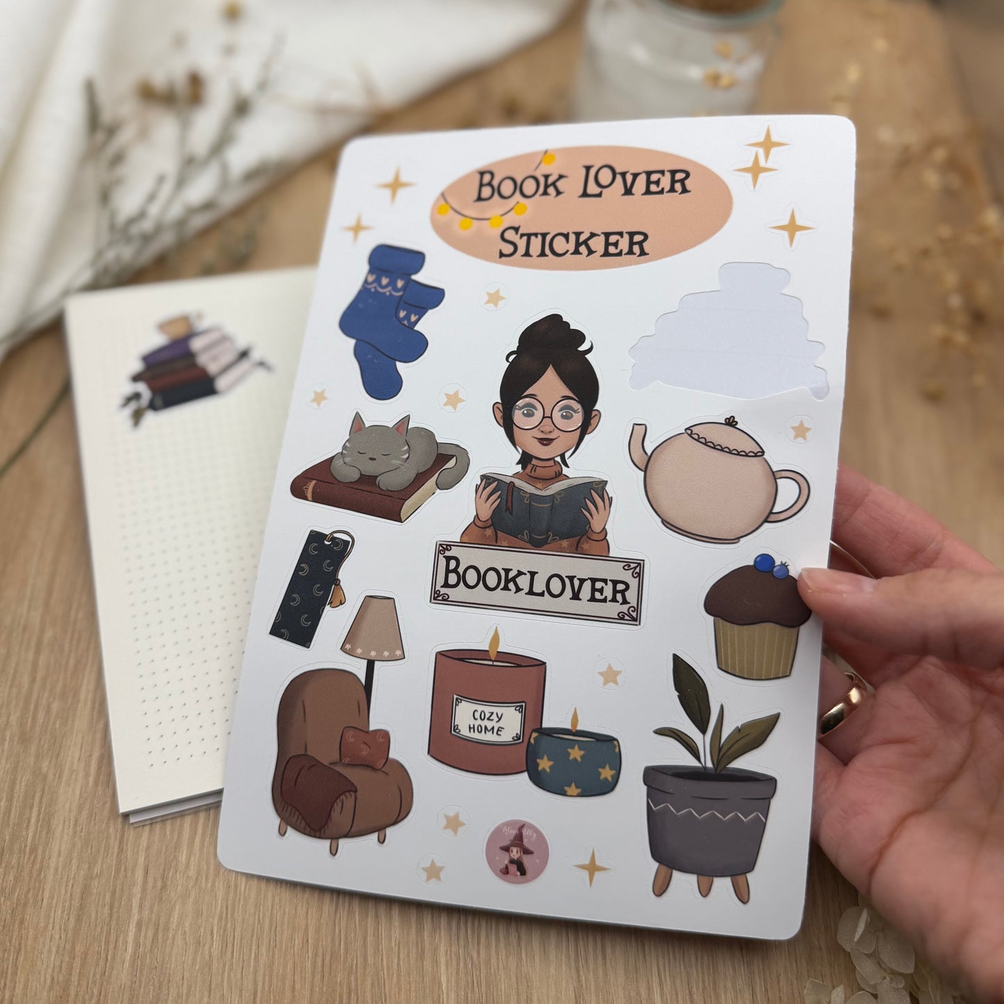 Cozy Book Lover Sticker Sheet – Witchy Reading Stickers – Vinyl Planner Stickers – Cute Bookish Stickers – Journal & Scrapbook Stickers