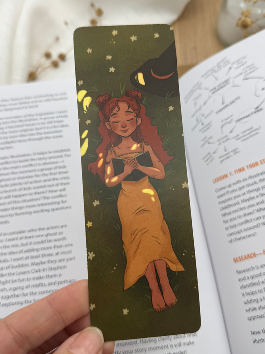 Cozy Witch Lesezeichen – Entspannende Buchillustration – Hygge Stimmung – Geschenk für Leser