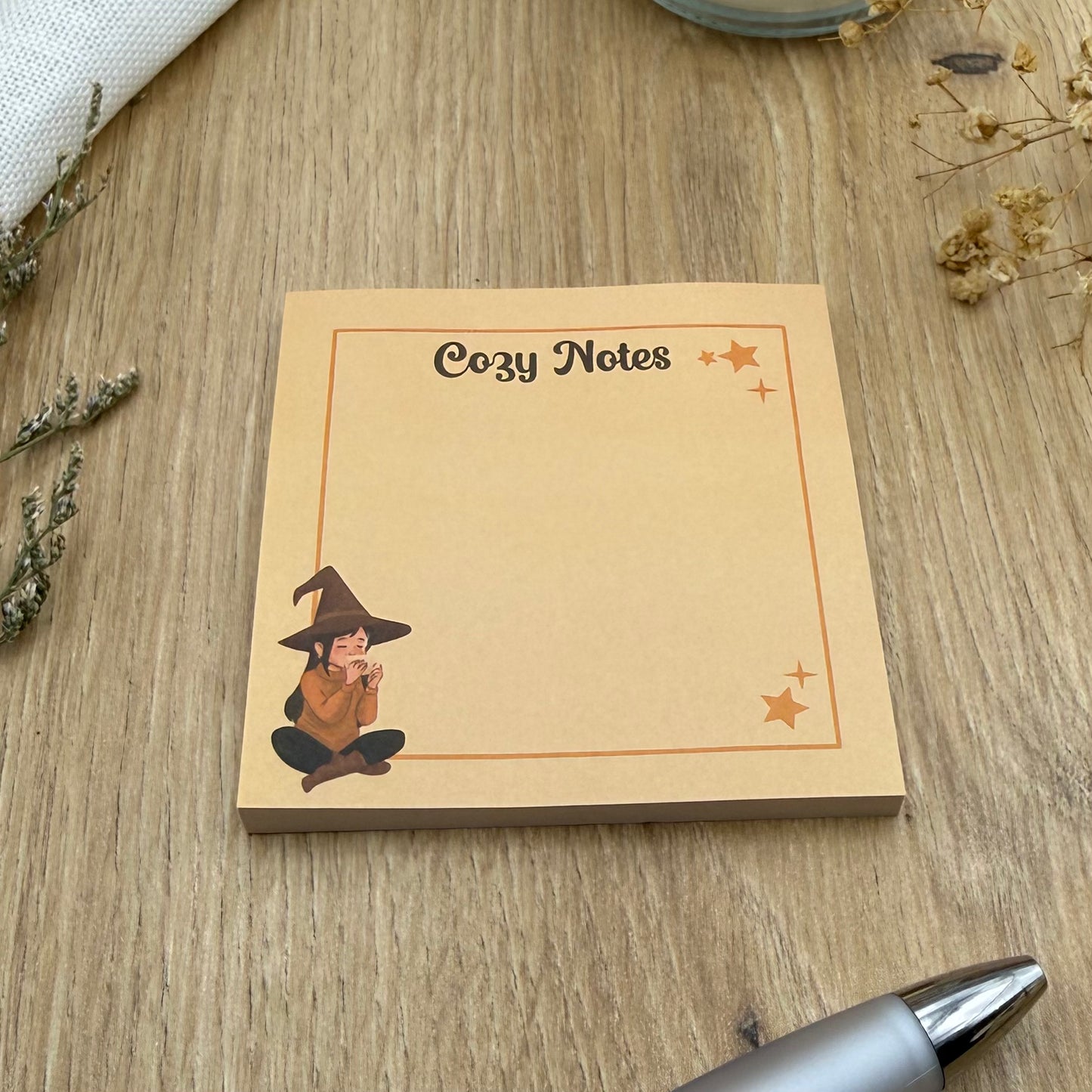 Cozy Notes – Haftnotizen mit Hexe, warme Journaling Sticky Notes, Notizzettel für Alltag & Rituale