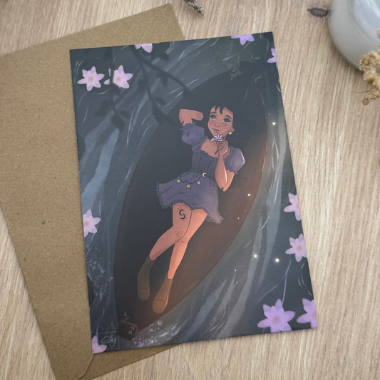 Postkarte Achtsamkeit Hexe im Boot