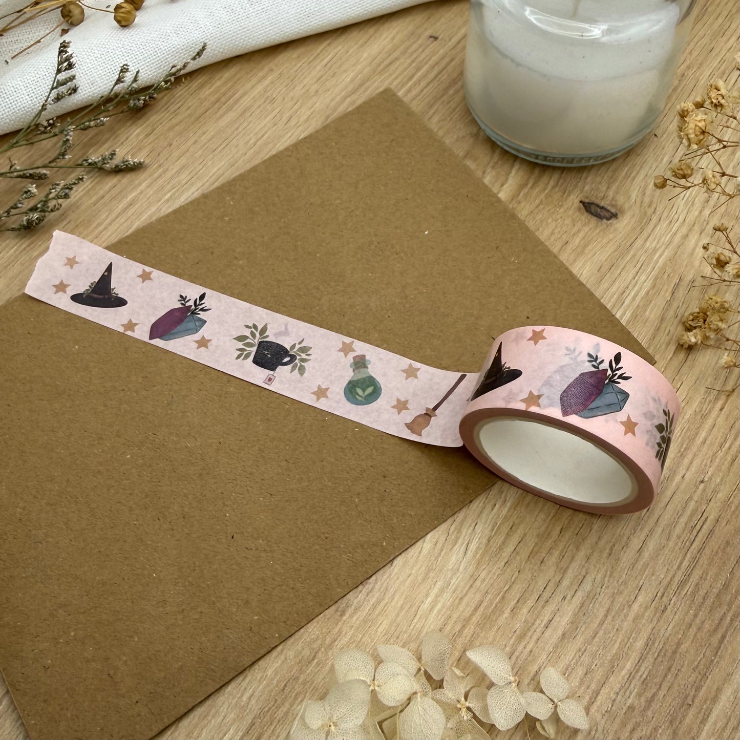 Washi Tape Hexe – Magisches Klebeband mit Hexenhut, Tee & Zauberflasche, Journaling  und Geschenkverpackung