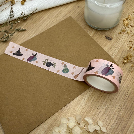 Washi Tape Hexe – Magisches Klebeband mit Hexenhut, Tee & Zauberflasche, Journaling  und Geschenkverpackung