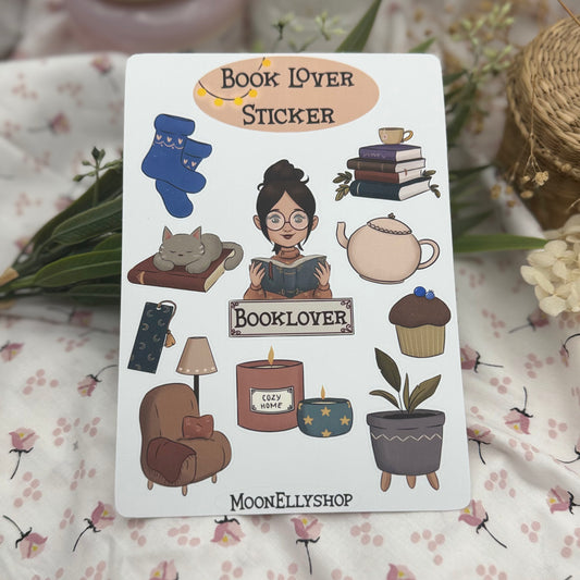 Cozy Book Lover Sticker Sheet – Witchy Reading Stickers – Vinyl Planner Stickers – Cute Bookish Stickers – Journal & Scrapbook Stickers