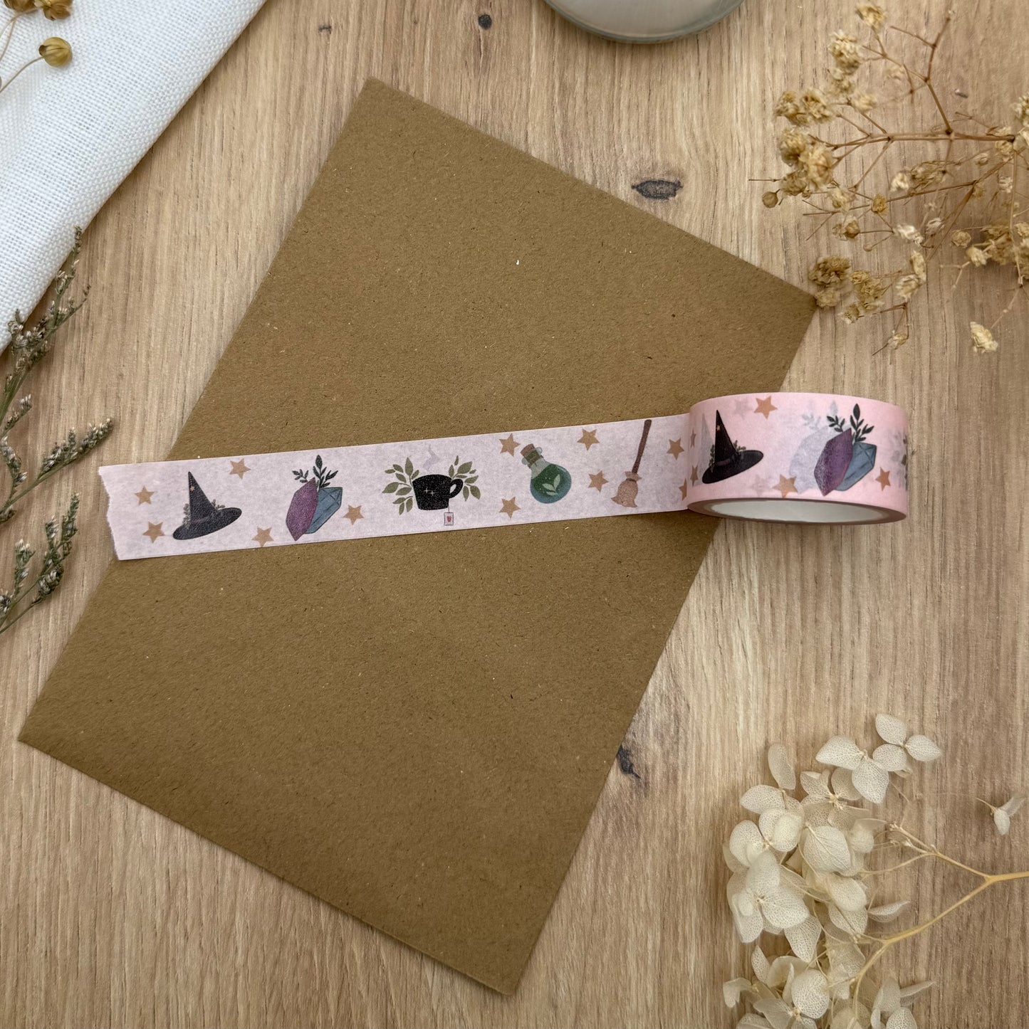 Washi Tape Hexe – Magisches Klebeband mit Hexenhut, Tee & Zauberflasche, Journaling  und Geschenkverpackung