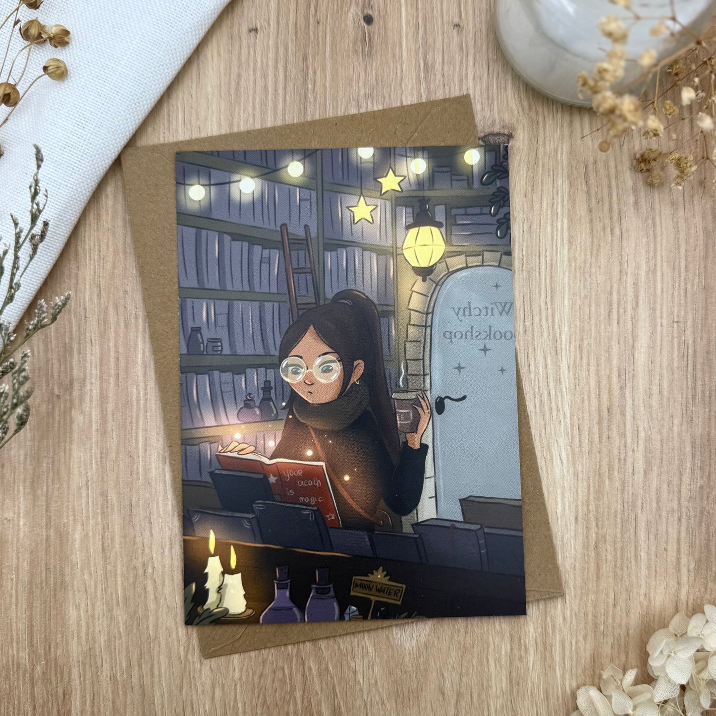 Magischer Buchladen Postkarte für Bücherwürmer