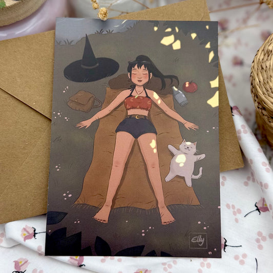 Summer Postkarte Hexe & Katze | Cozy Witch Illustration | Summer Art | Cottagecore | Witchy Geschenk