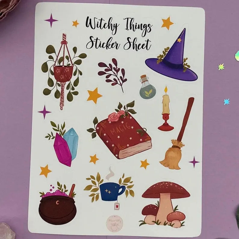 Witchy Sticker Sheet - Magischer Aufkleber für Journal, Hexenpost und Kalender - Vinyl Stickerset 19x14cm - Witchcore Deko