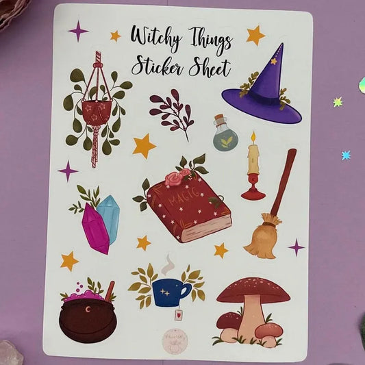 Witchy Sticker Sheet - Magischer Aufkleber für Journal, Hexenpost und Kalender - Vinyl Stickerset 19x14cm - Witchcore Deko