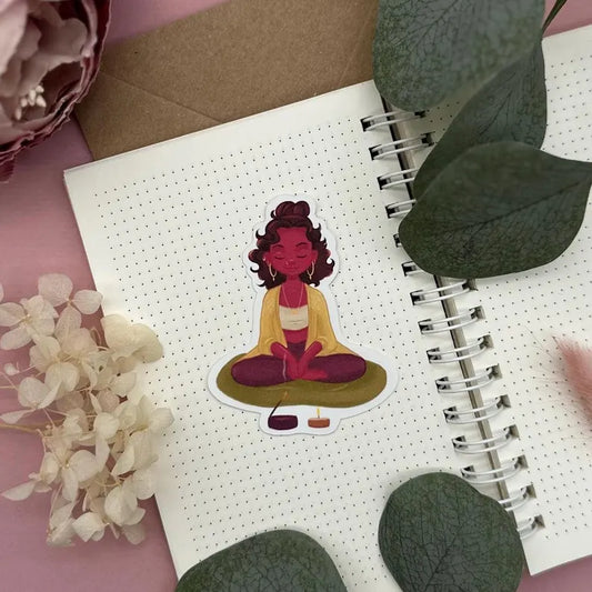 Meditation Yoga Sticker - Vinylsticker wasserfest - Achtsamkeits Illustration für Laptop, Journal und Planner - 7x5,cm
