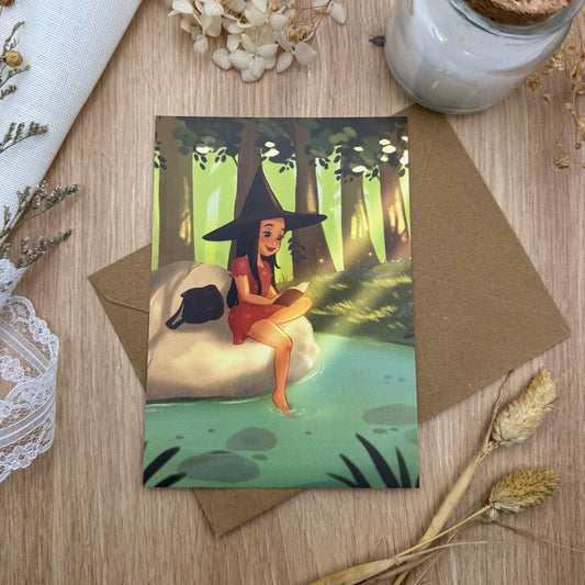 Postkarte Achtsamkeit im Wald - Natur Illustration am See- Selfcare Karte DIN A6 - Energie tanken und zur Ruhe kommen