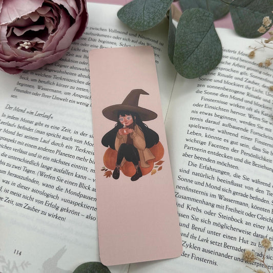 Hexen Lesezeichen mit Kürbis und Kaffee | Cozy Fantasy Herbst
