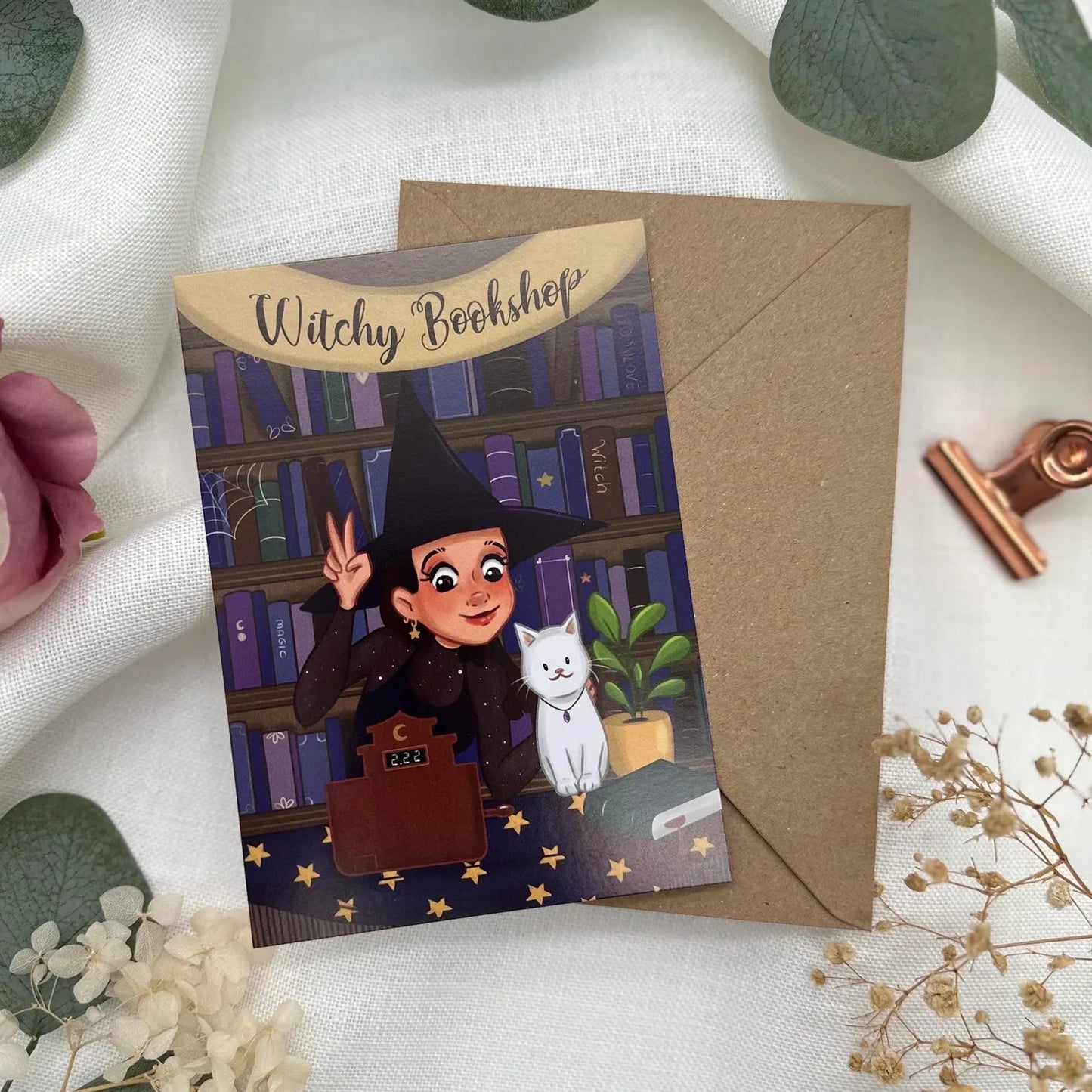 Postkarte Hexen-Buchladen - Magischer Buchladen für Bücherliebhaber, A6 Illustration