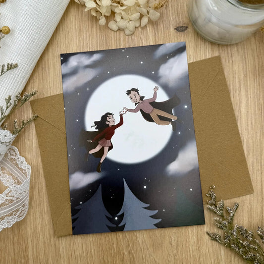 Verliebte Vampire Postkarte - Magisches Liebespaar bei Mondschein | Valentinstag und Jahrestag