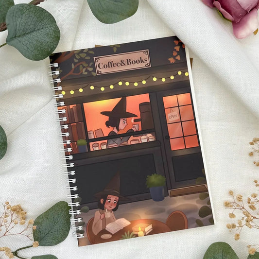 Notizbuch A5 Ringbuch – Witchy Journal mit Café Illustration | Magisches Hexen Notizbuch für Booklover