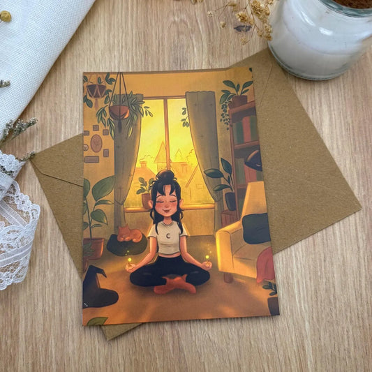 Postkarte Yoga & Pflanzen – Achtsamkeit Illustration, Selfcare Karte, Urban Jungle, DIN A6