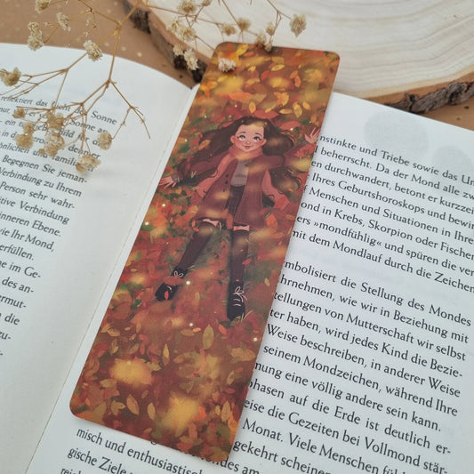 Herbst Lesezeichen - Illustration mit Blättern und warmen Farben