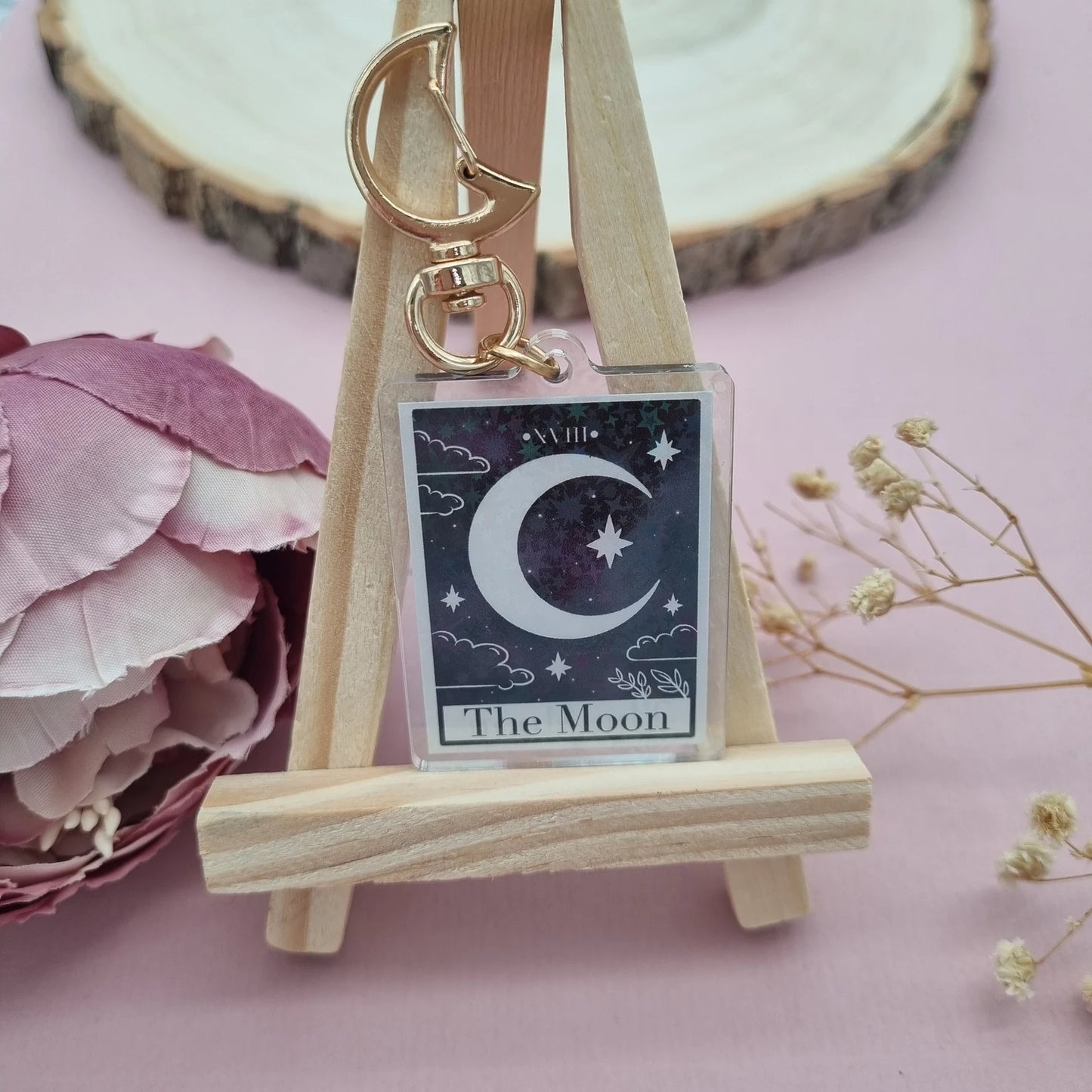 Tarot Schlüsselanhänger „Der Mond“ - Holographischer Glitzer- Esoterik Accessoire- Witchy Geschenk - Mystic Moon Charme