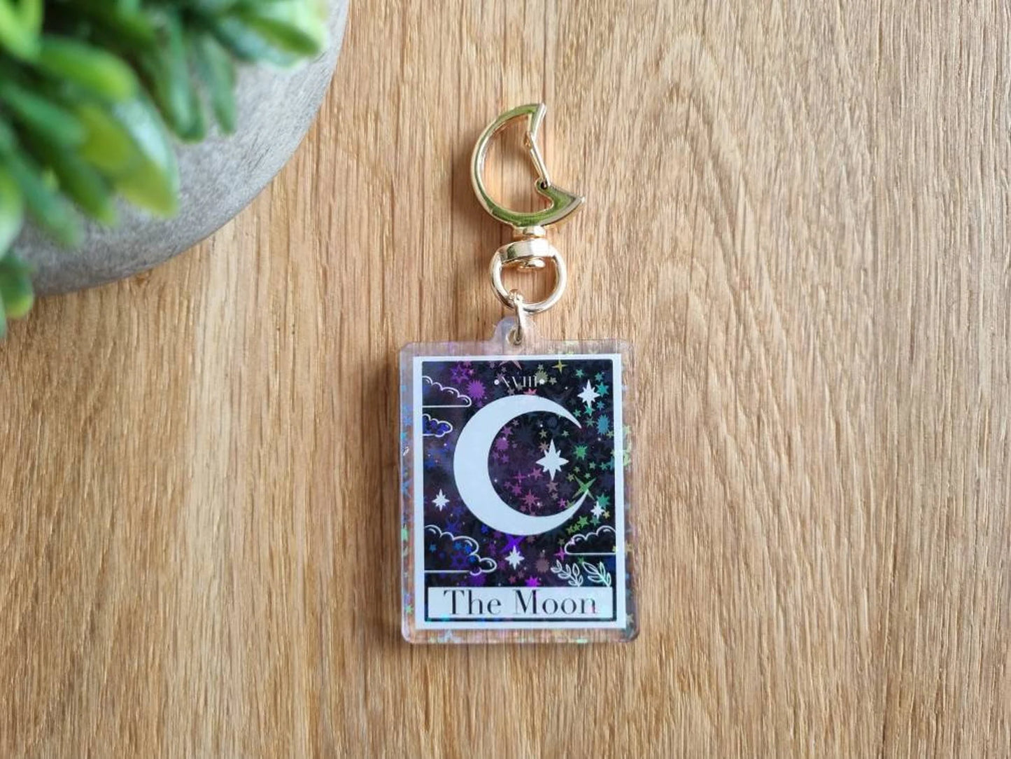 Tarot Schlüsselanhänger „Der Mond“ - Holographischer Glitzer- Esoterik Accessoire- Witchy Geschenk - Mystic Moon Charme