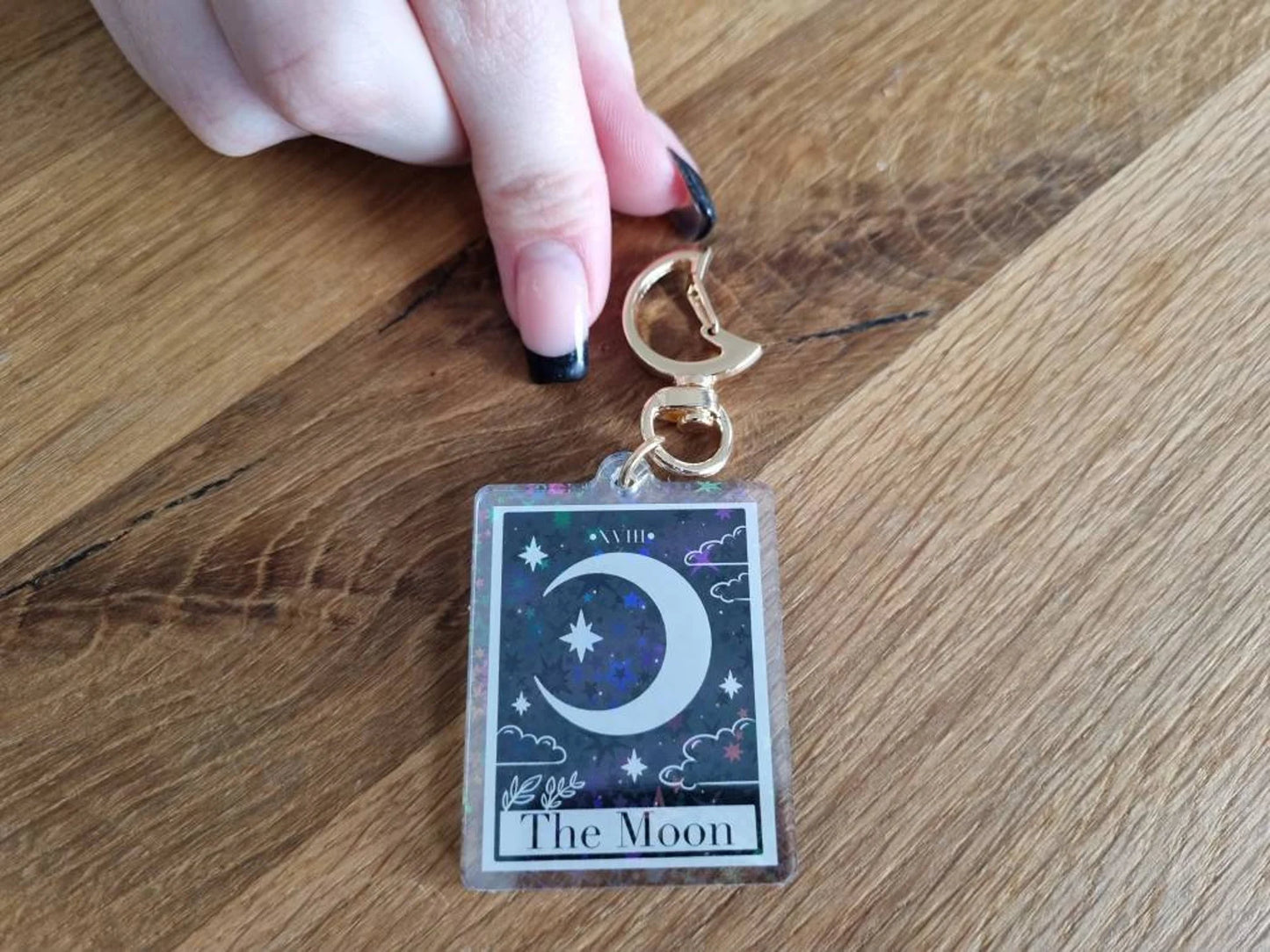 Tarot Schlüsselanhänger „Der Mond“ - Holographischer Glitzer- Esoterik Accessoire- Witchy Geschenk - Mystic Moon Charme