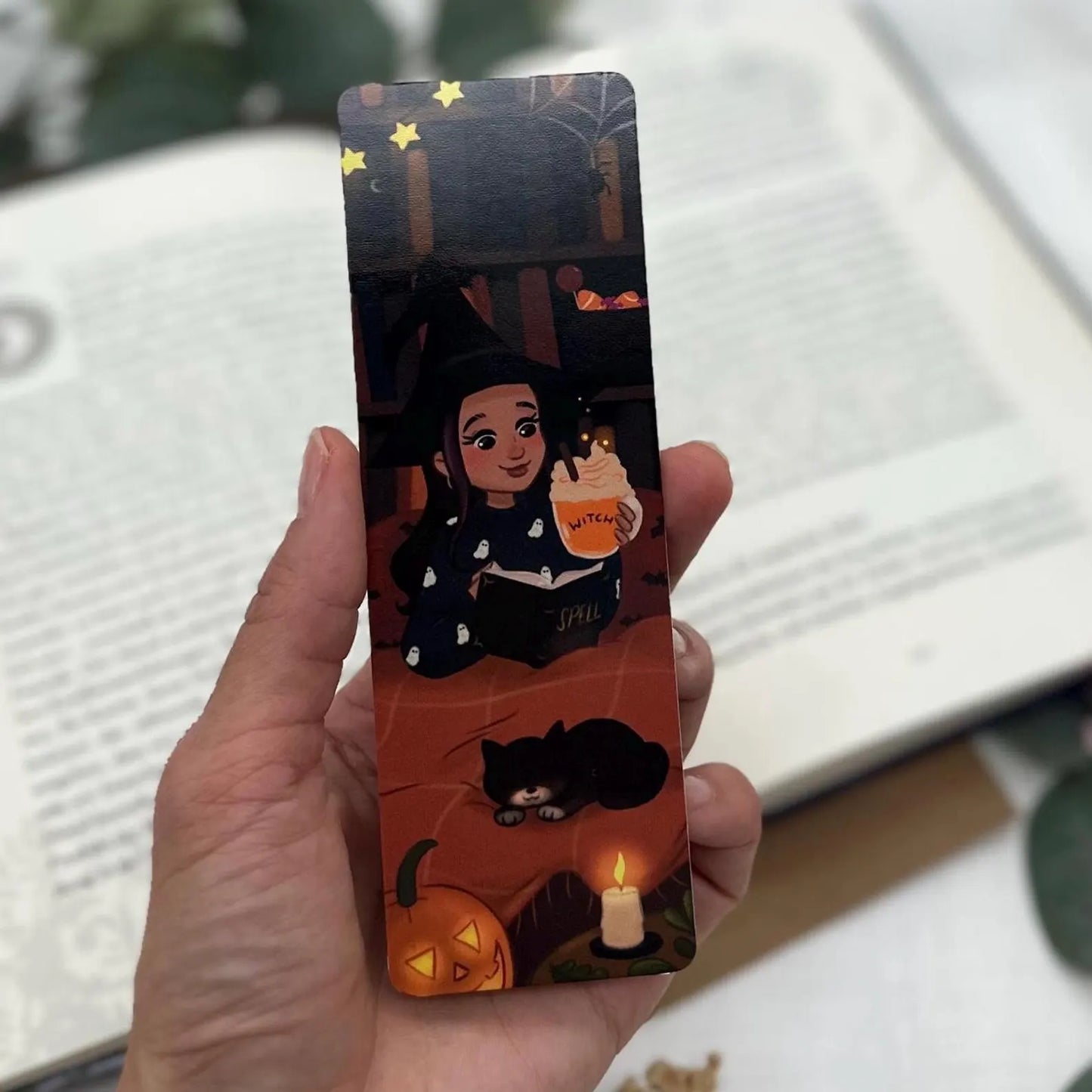 Halloween Getränk Hexen-Buchladen Lesezeichen – Magisches Witch Bookmark mit Katze