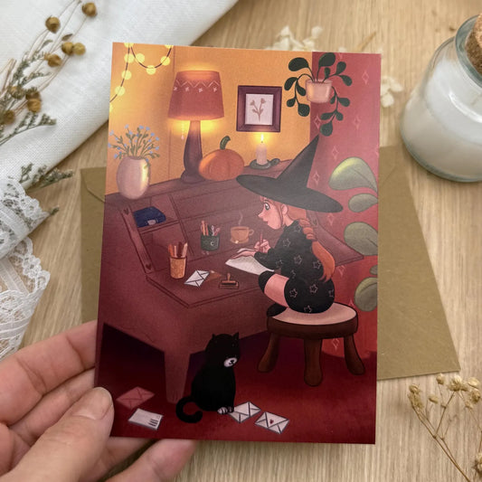 Hexe schreibt Briefe - Magische Postkarte für Schreibverliebte