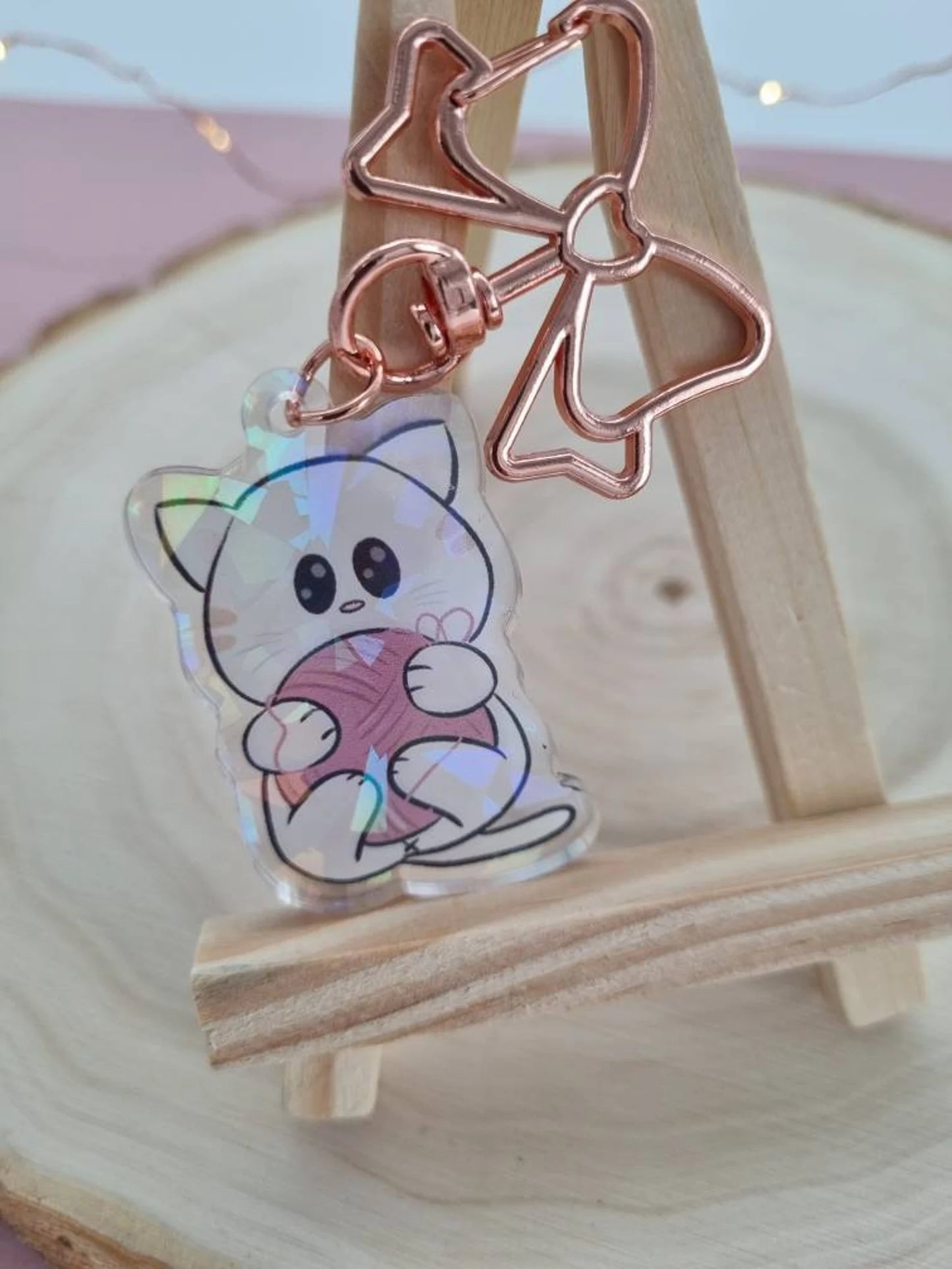 Schlüsselanhänger Katze mit Wolle- Glitzernd und Süß