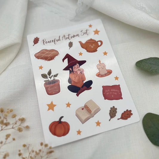 Peaceful Autumn Sticker Set mit Cozy Hexe Vinylsticker