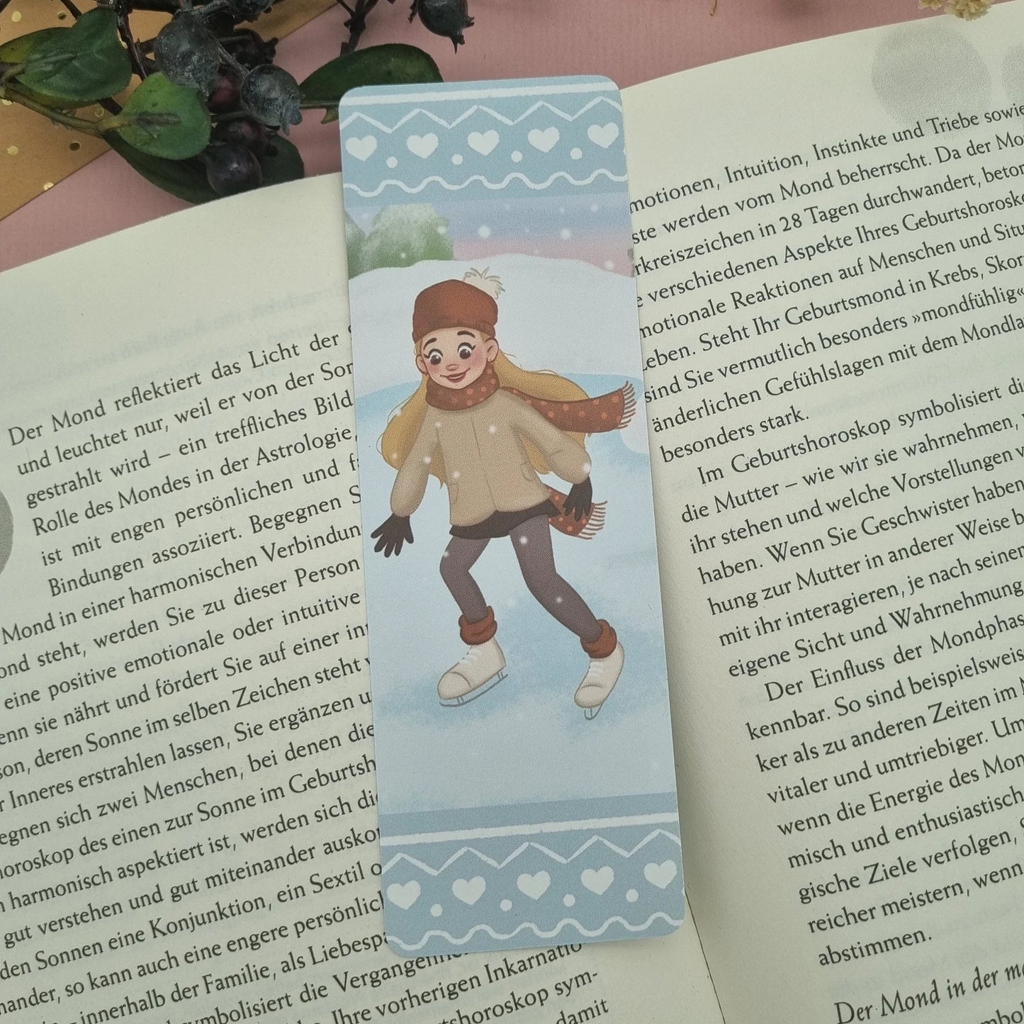 Lesezeichen Schlittschuh Mädchen | Winter Illustration Weihnachten - Geschenk für Leseratten - Eislauf Motiv