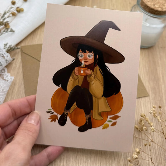 Kaffeepause Hexe- gemütliche Auszeit Postkarte