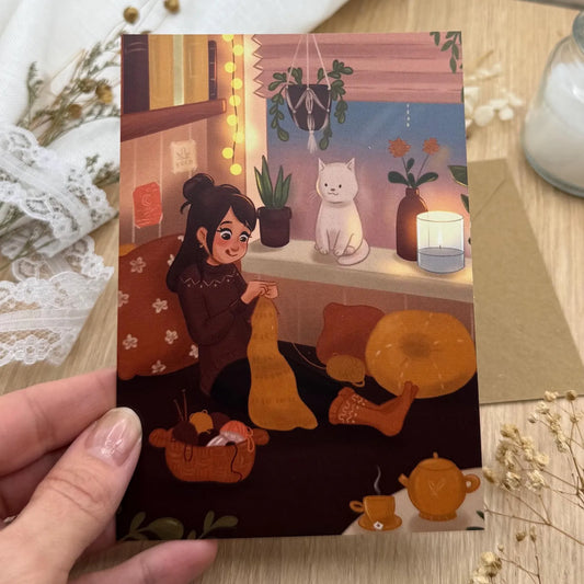 Postkarte Stricken - Selfcare, Geschenkidee, Achtsamkeit Illustration
