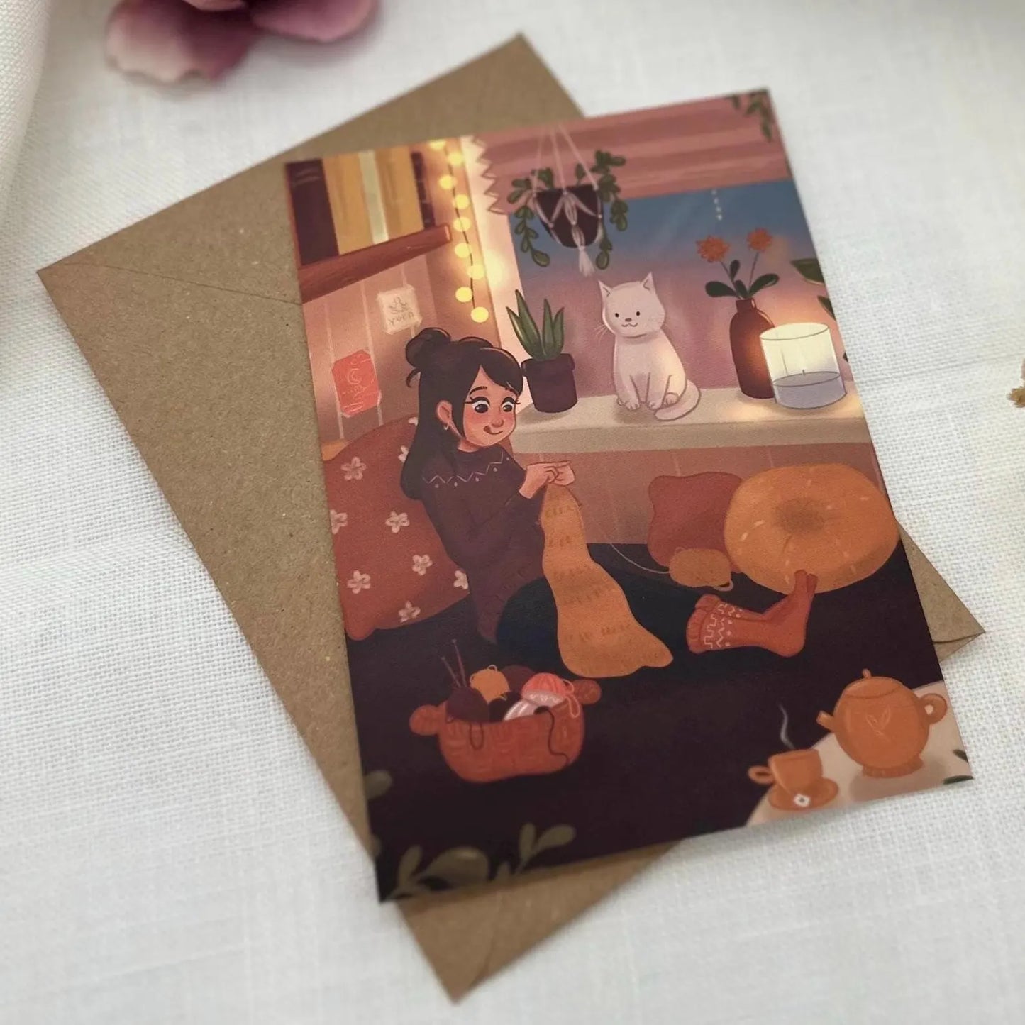 Postkarte Stricken - Selfcare, Geschenkidee, Achtsamkeit Illustration