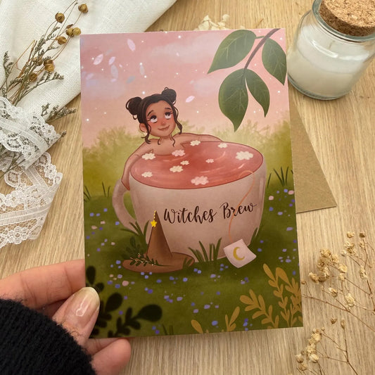 Wellness Hexe beim Baden- Postkarte