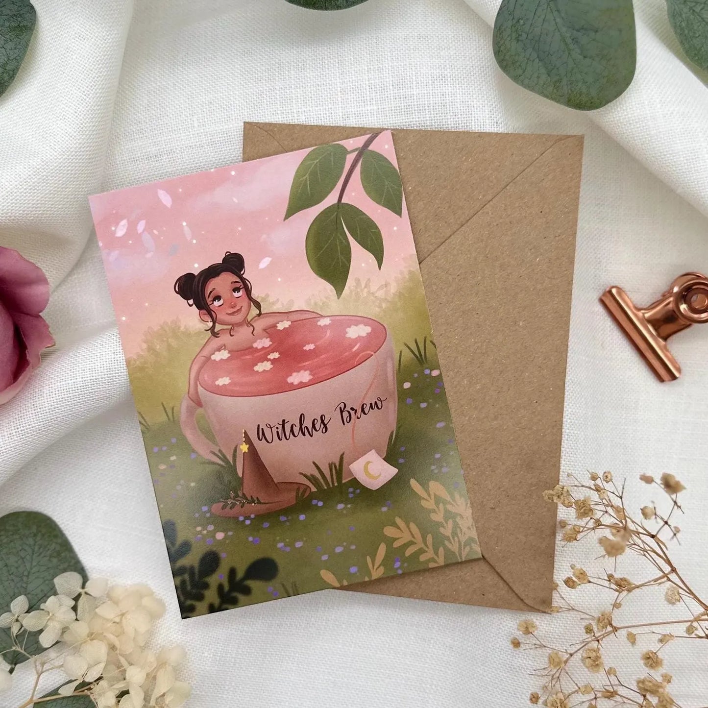 Wellness Hexe beim Baden- Postkarte