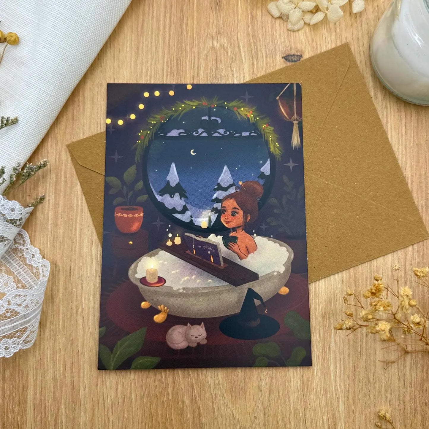 Cozy Bath - Whimsical Witch Wellness Postkarte