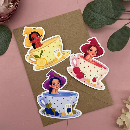 Sticker Set Hexen in Teetassen- Bullet Journal Deko - Blaubeere, Erdbeere und Zitrone - Magisches Sticker Pack für Planer und Laptop