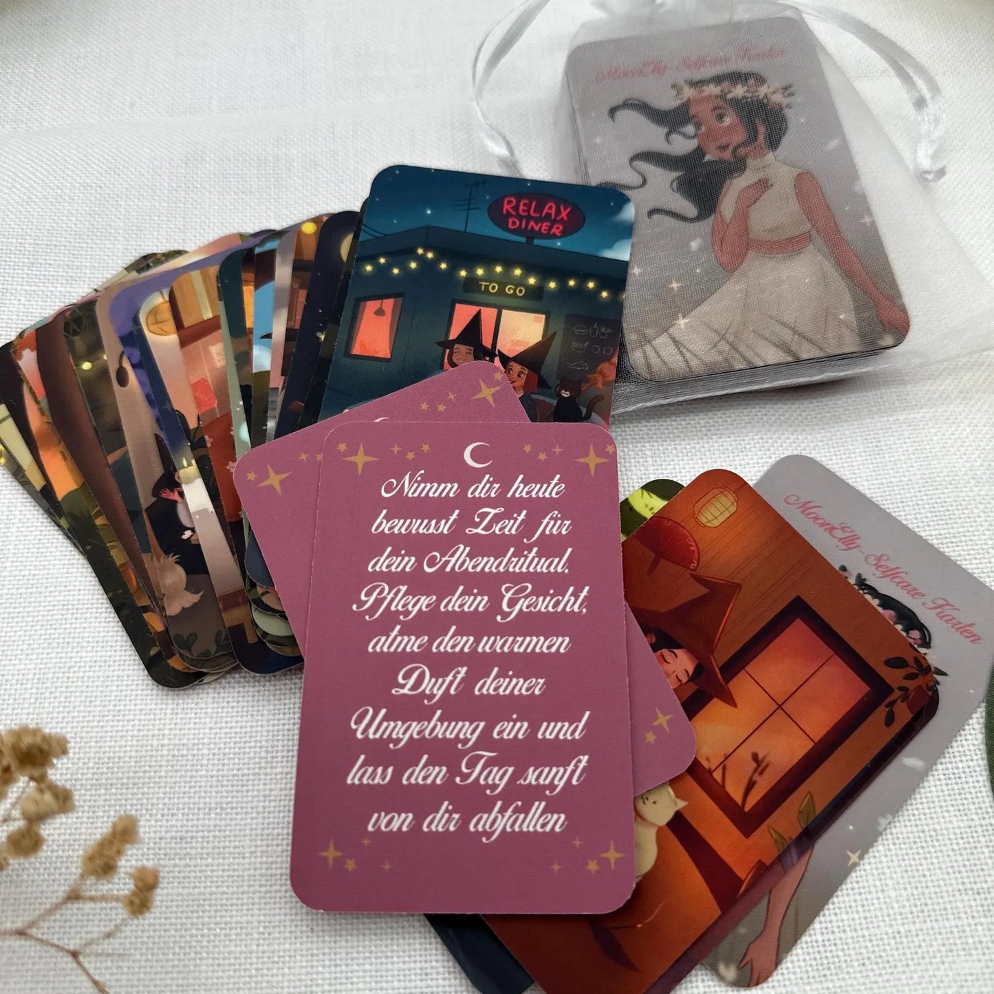 Mindfulness Karten Set – Mini Affirmationskarten mit Hexenmotiven | Selfcare Geschenk & Witchy Achtsamkeitskarten