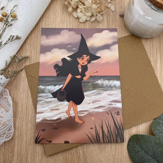 Postkarte „Meerhexe bei Sonnenuntergang“