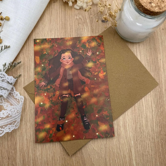 Herbst Achtsamkeit Postkarte- Illustration im Blätterwald | DIN A6