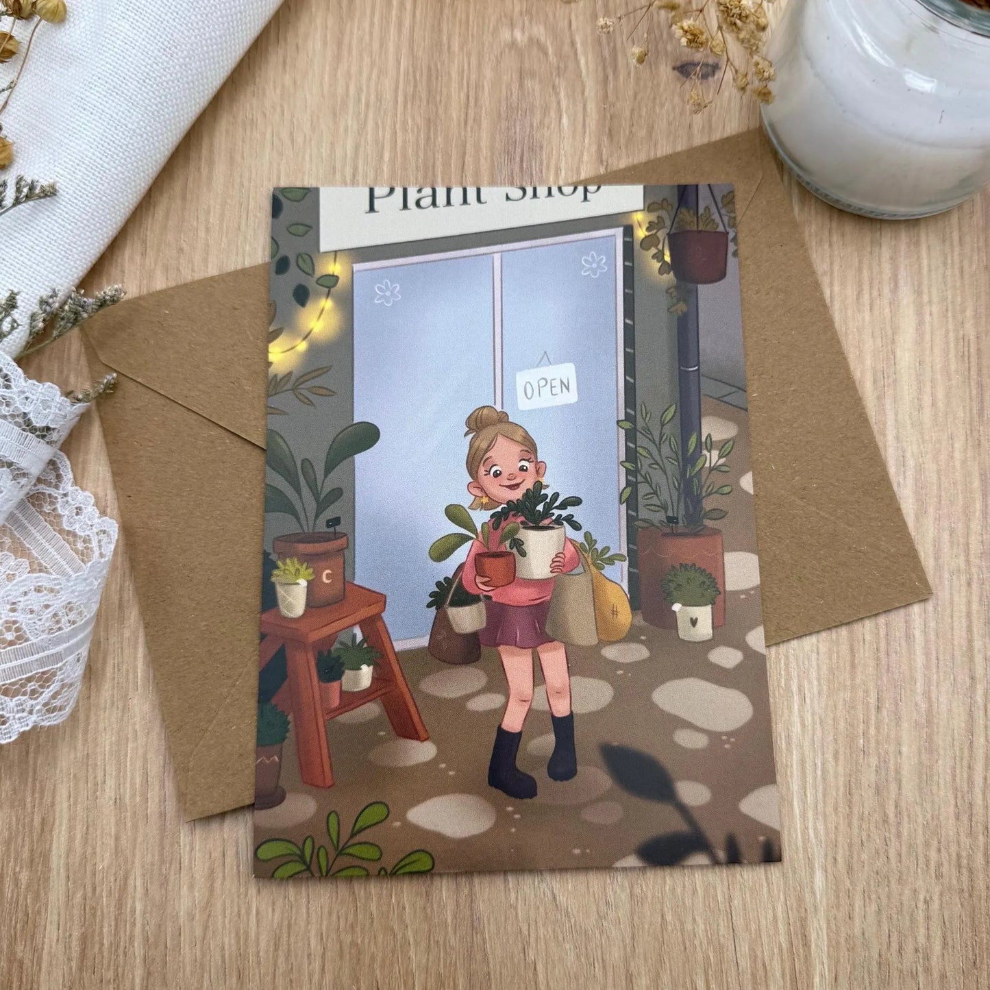 Postkarte Pflanzenliebe – Witchy Illustration mit Zimmerpflanzen | Geschenk für Pflanzenliebhaber & Naturfreunde