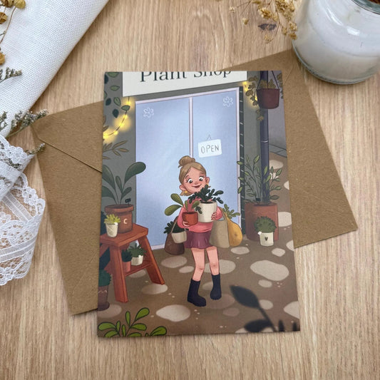 Postkarte Pflanzenliebe – Witchy Illustration mit Zimmerpflanzen | Geschenk für Pflanzenliebhaber & Naturfreunde